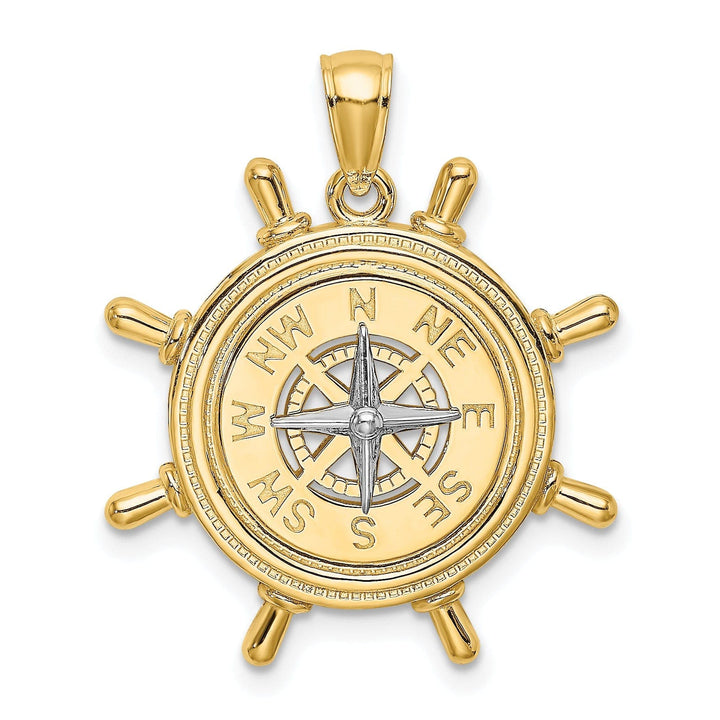Lovely Rita's Pendants & Charms 14K Yellow Gold Ship Wheel Design Nautical Boating Compass Pendant
