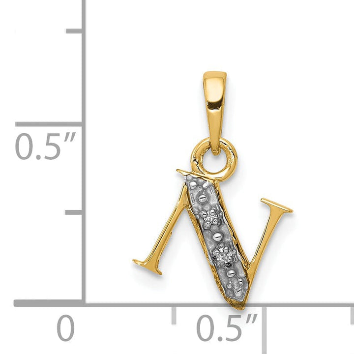 Lovely Rita's Pendants & Charms 14K Yellow Gold Small 0.01CT Diamond Letter N Initial Block Pendant