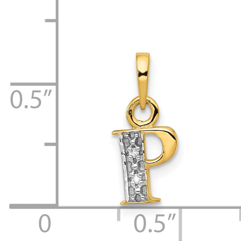 Lovely Rita's Pendants & Charms 14K Yellow Gold Small 0.01CT Diamond Letter P Initial Block Pendant