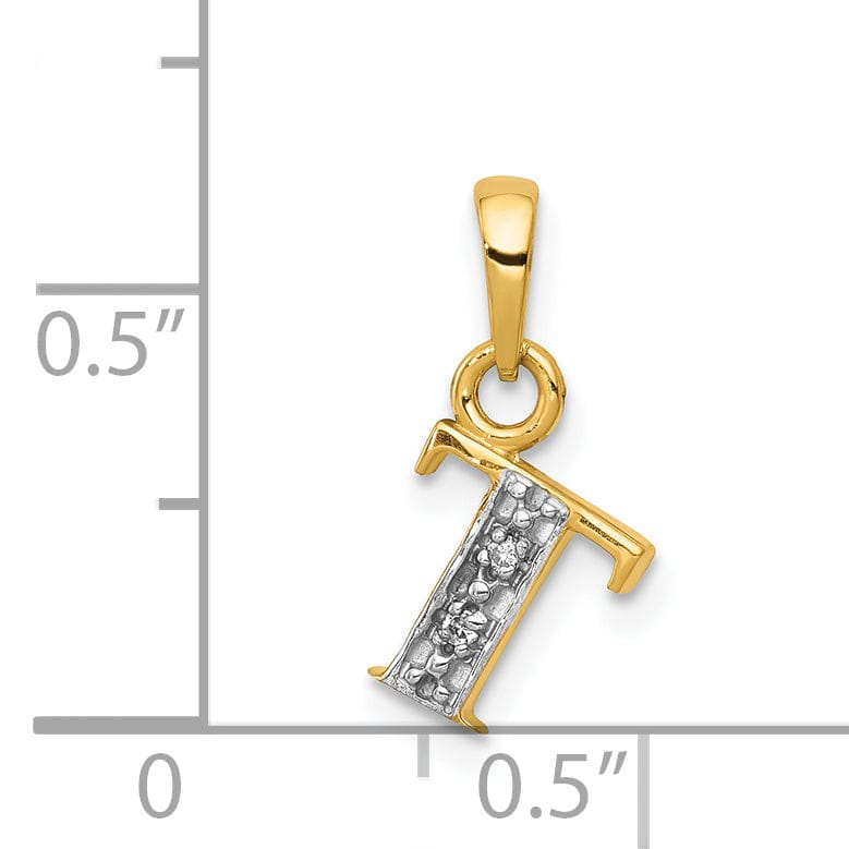 Lovely Rita's Pendants & Charms 14K Yellow Gold Small 0.01CT Diamond Letter T Initial Block Pendant