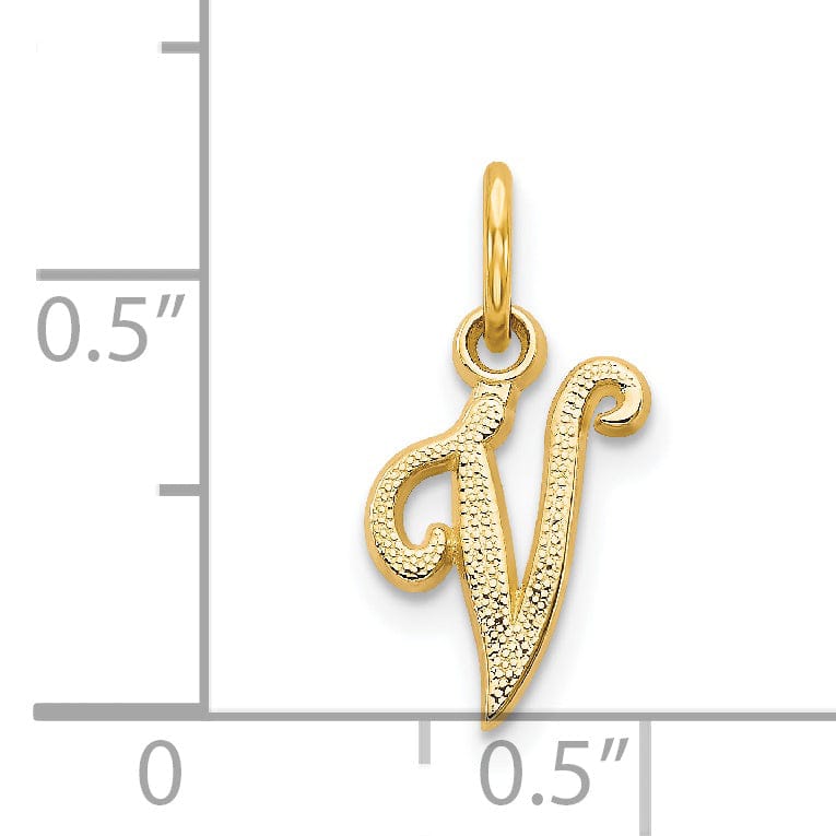 Lovely Rita's Pendants & Charms 14K Yellow Gold Small Script Design Letter V Initial Charm Pendant