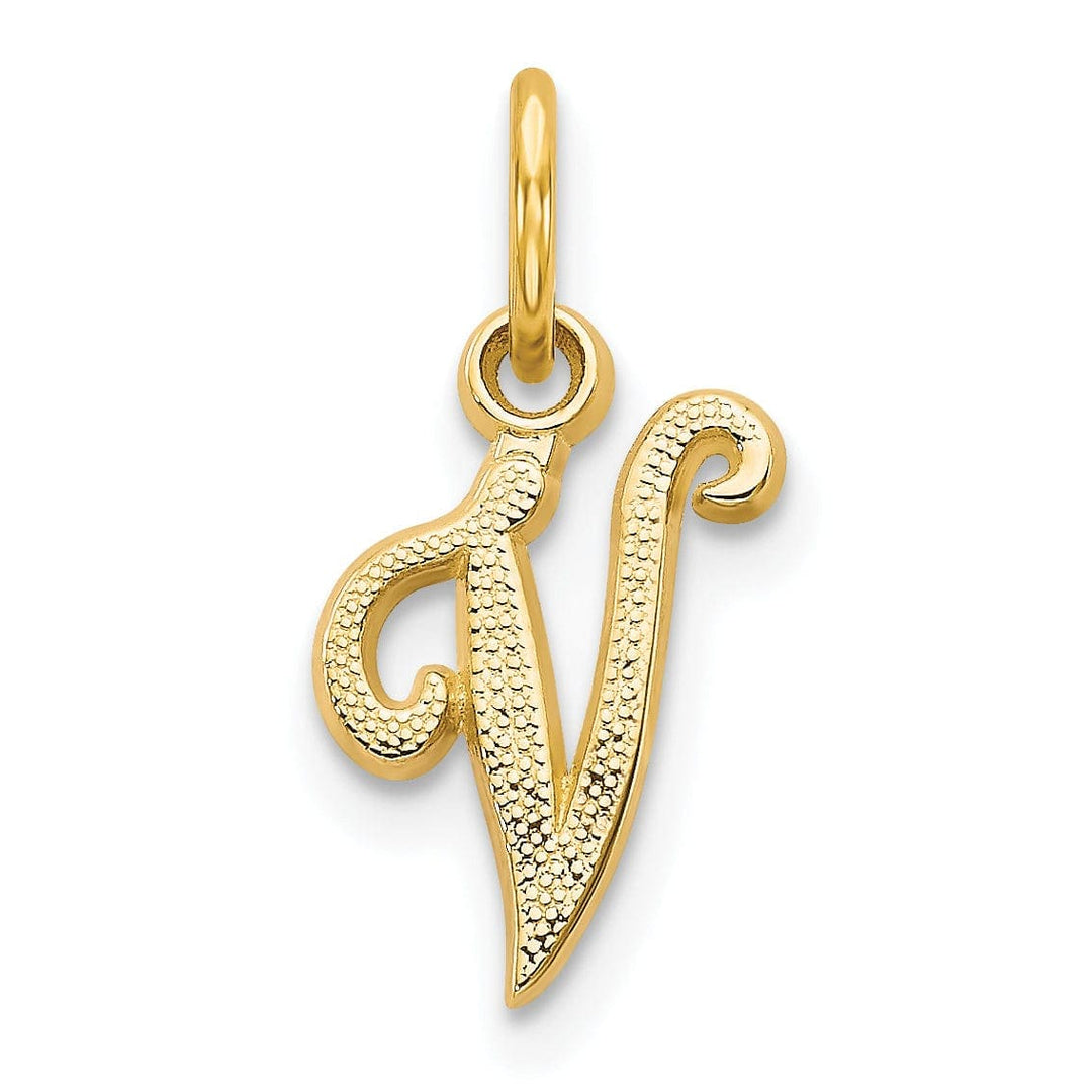 Lovely Rita's Pendants & Charms 14K Yellow Gold Small Script Design Letter V Initial Charm Pendant