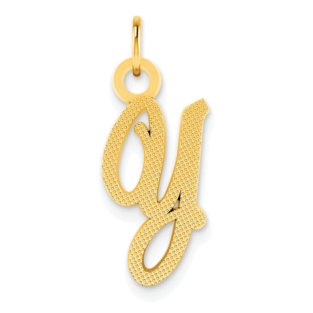 Lovely Rita's Pendants & Charms 14K Yellow Gold Small Script Design Letter Y Initial Charm Pendant