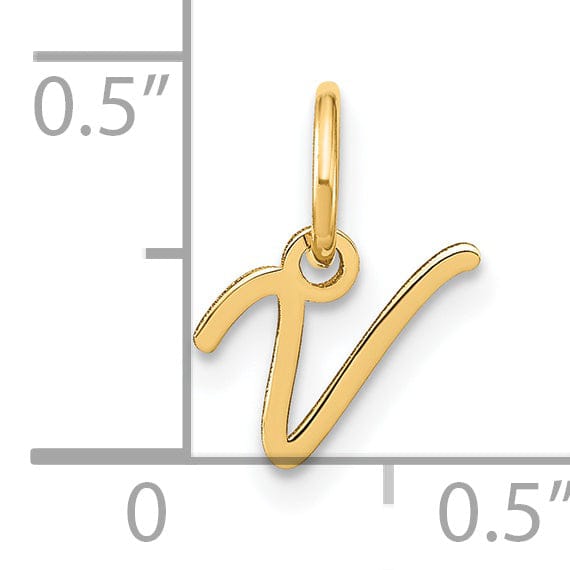 Lovely Rita's Pendants & Charms 14K Yellow Gold Small Size Upper Case Script Letter V Initial Pendant