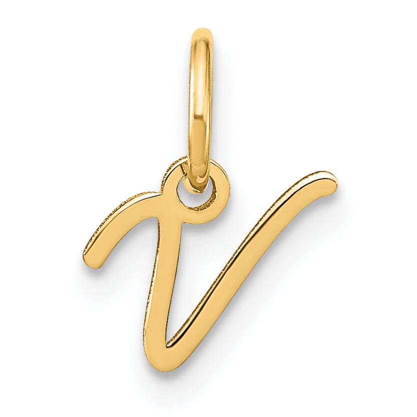 Lovely Rita's Pendants & Charms 14K Yellow Gold Small Size Upper Case Script Letter V Initial Pendant