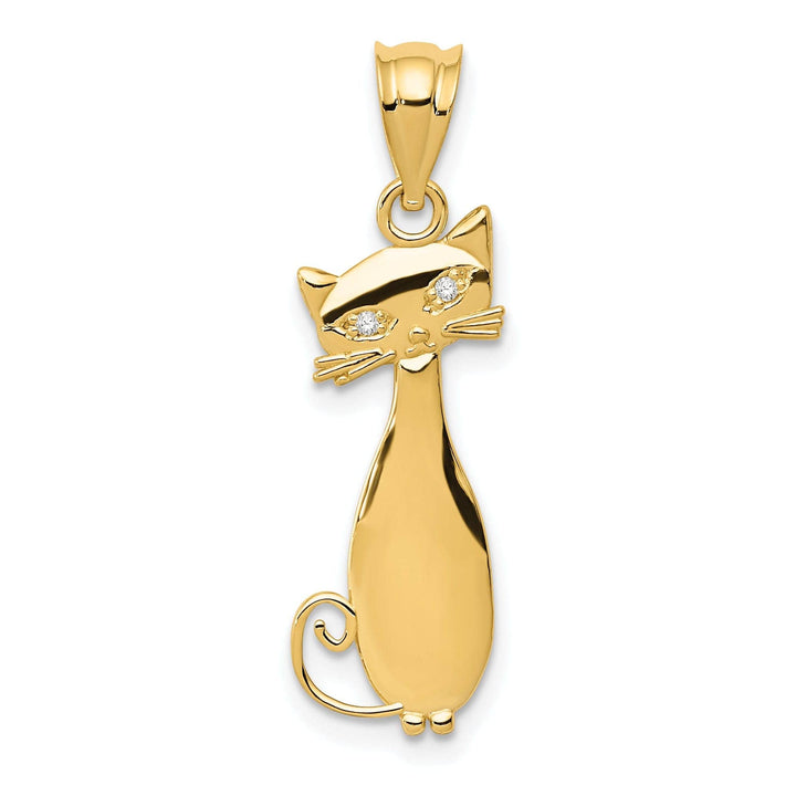 Lovely Rita's Pendants & Charms 14k Yellow Gold Soild Polished Finish Cat Sitting with Diamond Eyes Charm Pendant