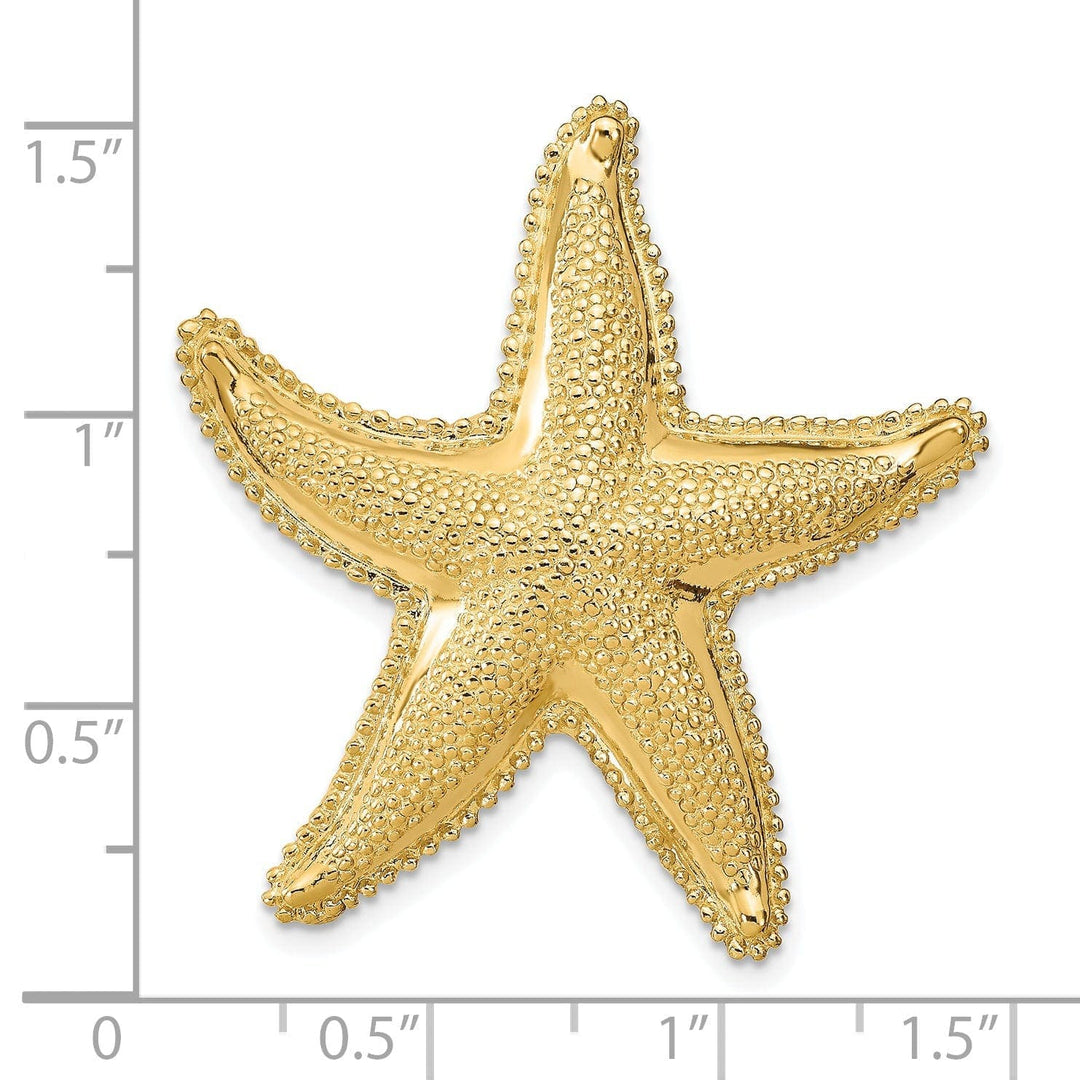 Lovely Rita's Pendants & Charms 14K Yellow Gold Soild Polished Textured Finish Fits Up To 6mm and 8mm Omega Chain Starfish Slide Pendant