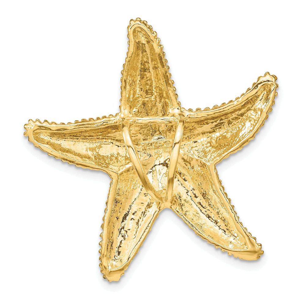 Lovely Rita's Pendants & Charms 14K Yellow Gold Soild Polished Textured Finish Fits Up To 6mm and 8mm Omega Chain Starfish Slide Pendant