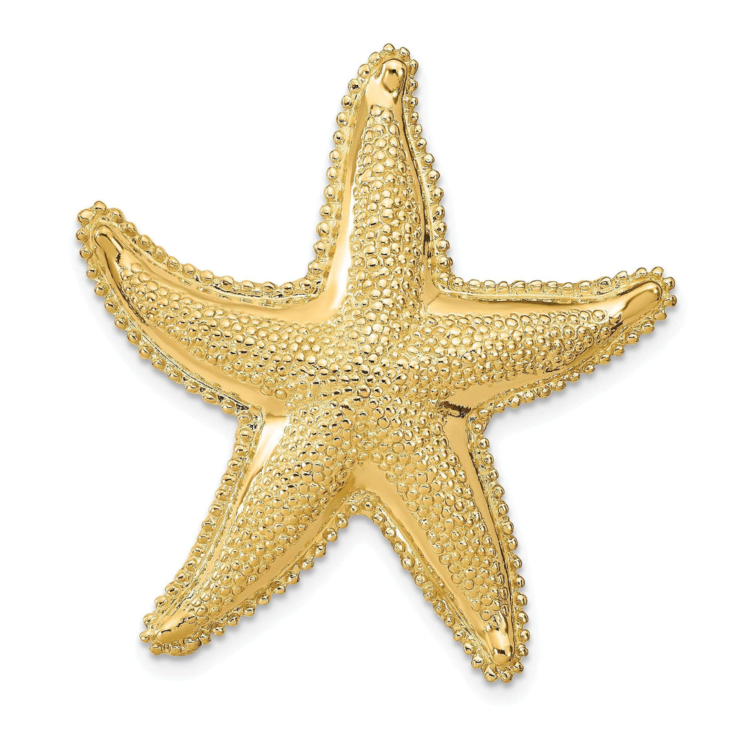 Lovely Rita's Pendants & Charms 14K Yellow Gold Soild Polished Textured Finish Fits Up To 6mm and 8mm Omega Chain Starfish Slide Pendant