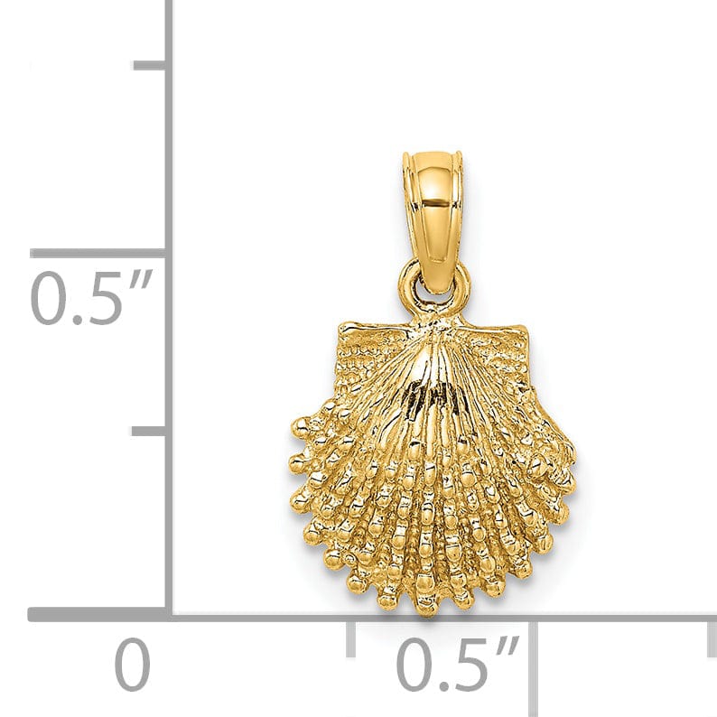 Lovely Rita's Pendants & Charms 14k Yellow Gold Soild Polished Textured Finish Scallop Shell Charm Pendant