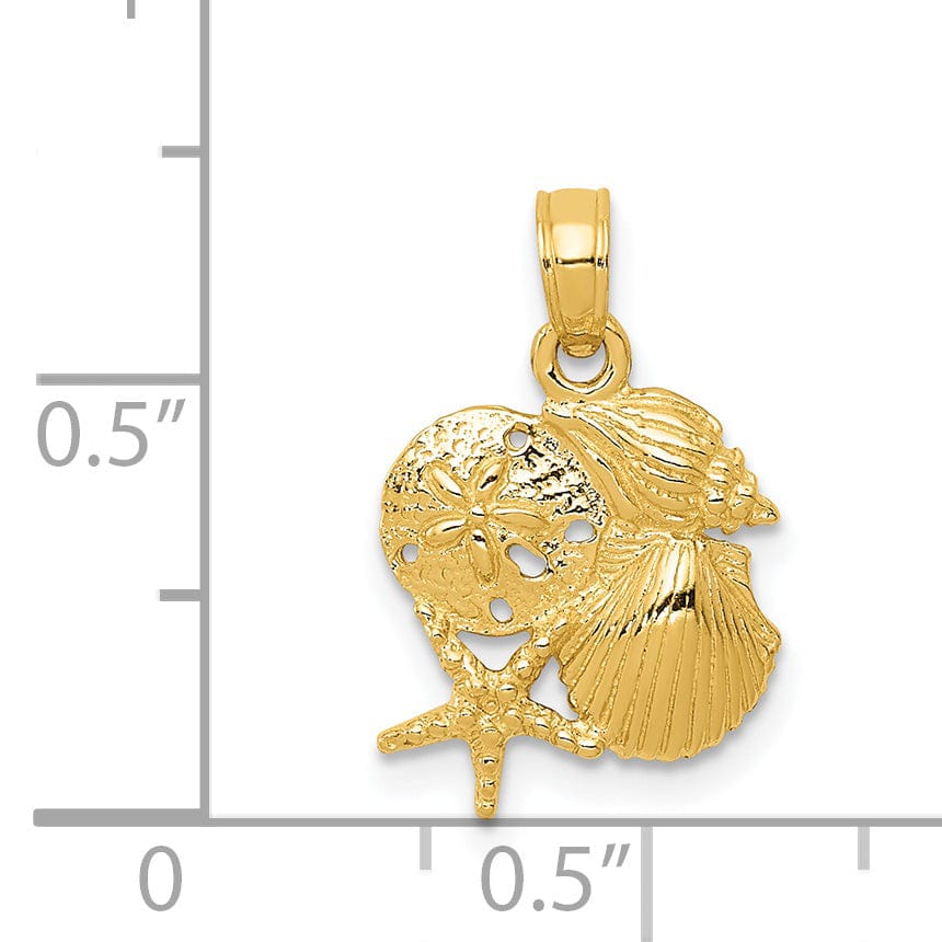Lovely Rita's Pendants & Charms 14k Yellow Gold Soild Textured Polished Finish Mini Size Four Shell Cluster Charm Pendant