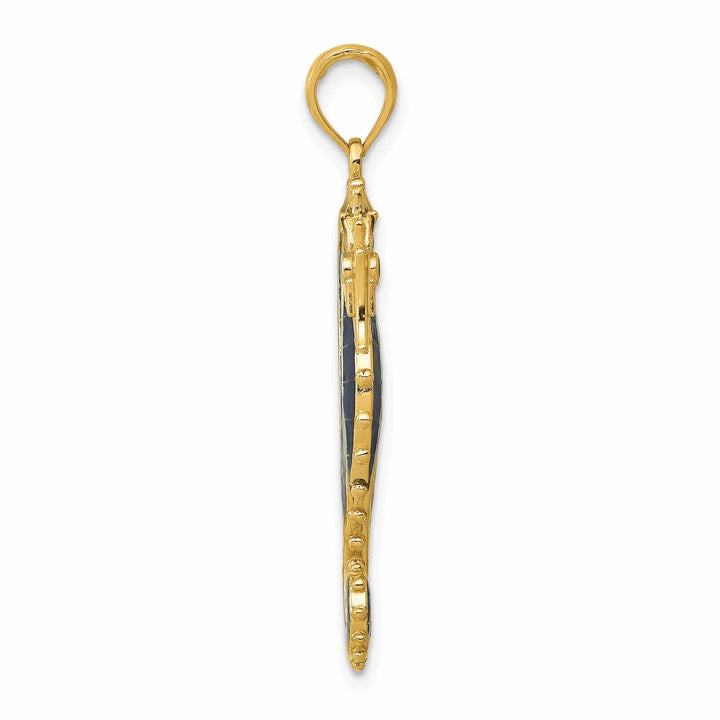 Lovely Rita's Pendants & Charms 14k Yellow Gold Solid 3-D Texture Polished Blue Enameled Finish Seahorse Pendant