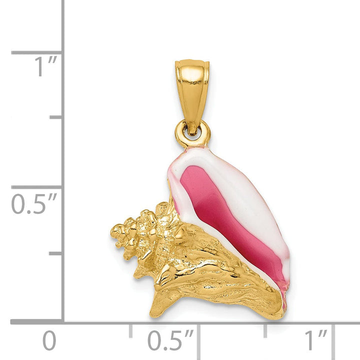 Lovely Rita's Pendants & Charms 14K Yellow Gold Solid 3-Dimensional Pink and White Enameled Texture Polished Finish Mens Conch Shell Charm Pendant