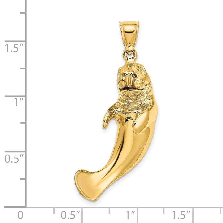 Lovely Rita's Pendants & Charms 14K Yellow Gold Solid 3-Dimensional Polished Finish Manatee Charm Pendant