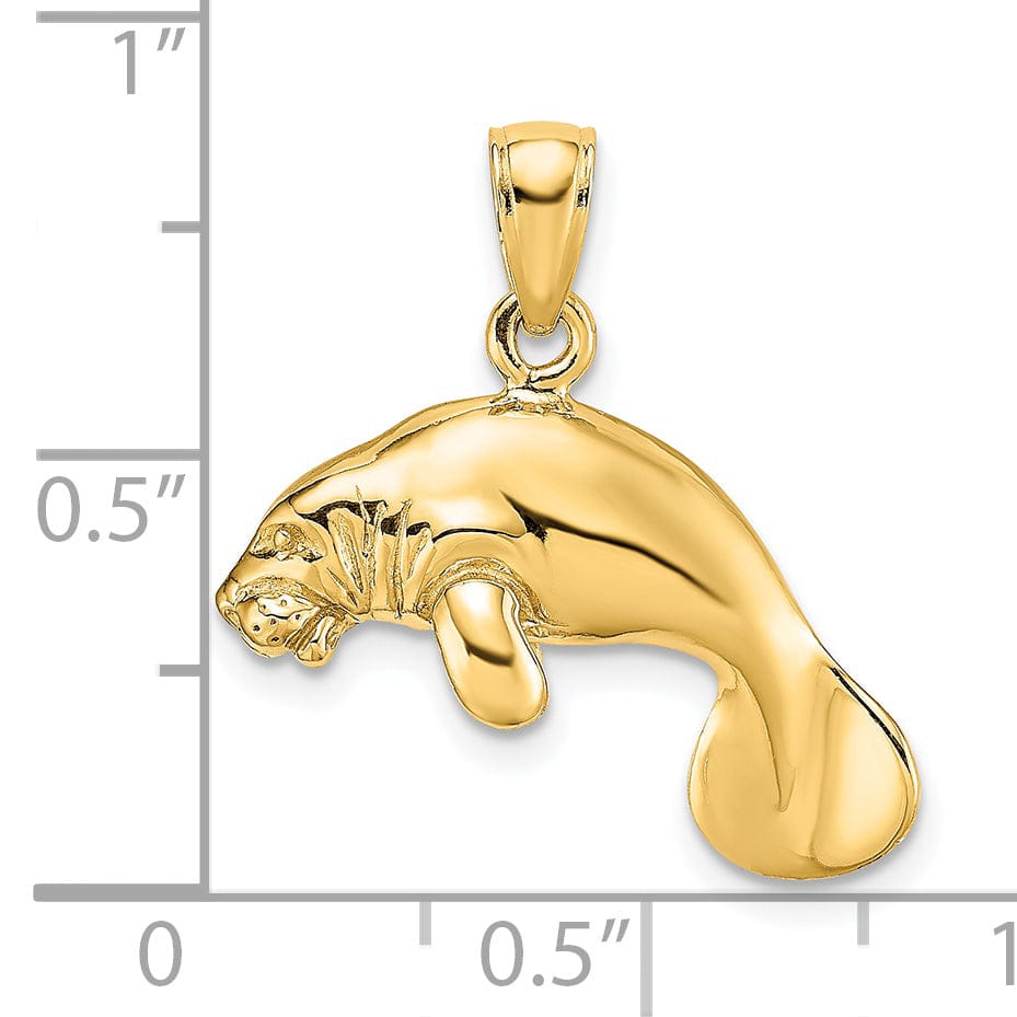 Lovely Rita's Pendants & Charms 14K Yellow Gold Solid 3-Dimensional Polished Finish Swimming Manatee Design Charm Pendant