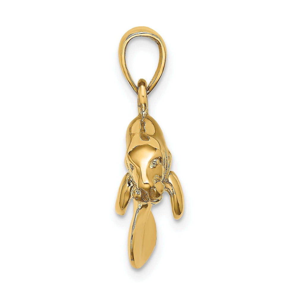Lovely Rita's Pendants & Charms 14K Yellow Gold Solid 3-Dimensional Polished Finish Swimming Manatee Design Charm Pendant