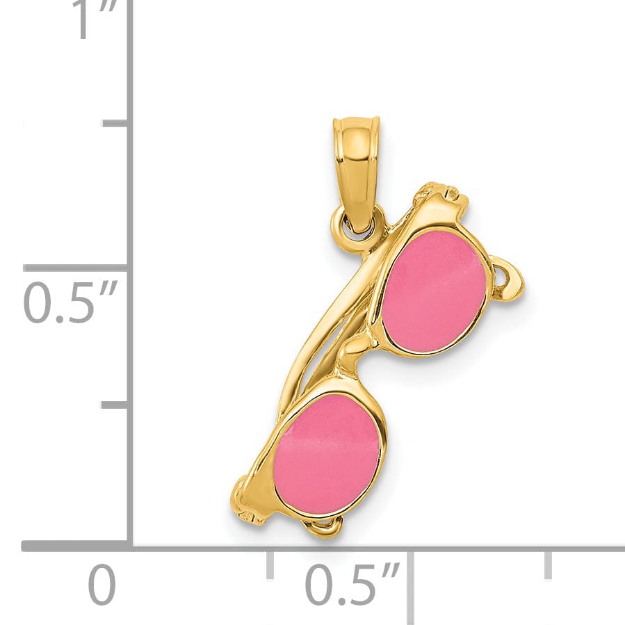 Lovely Rita's Pendants & Charms 14k Yellow Gold Solid 3-Dimensional Polished Pink Enameled Finish Moveable Sunglasses Charm Pendant