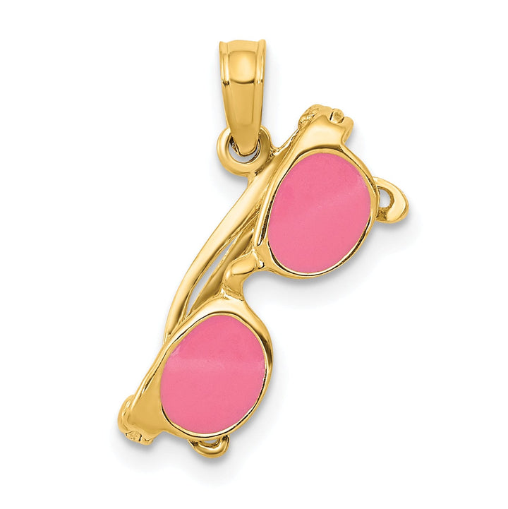 Lovely Rita's Pendants & Charms 14k Yellow Gold Solid 3-Dimensional Polished Pink Enameled Finish Moveable Sunglasses Charm Pendant