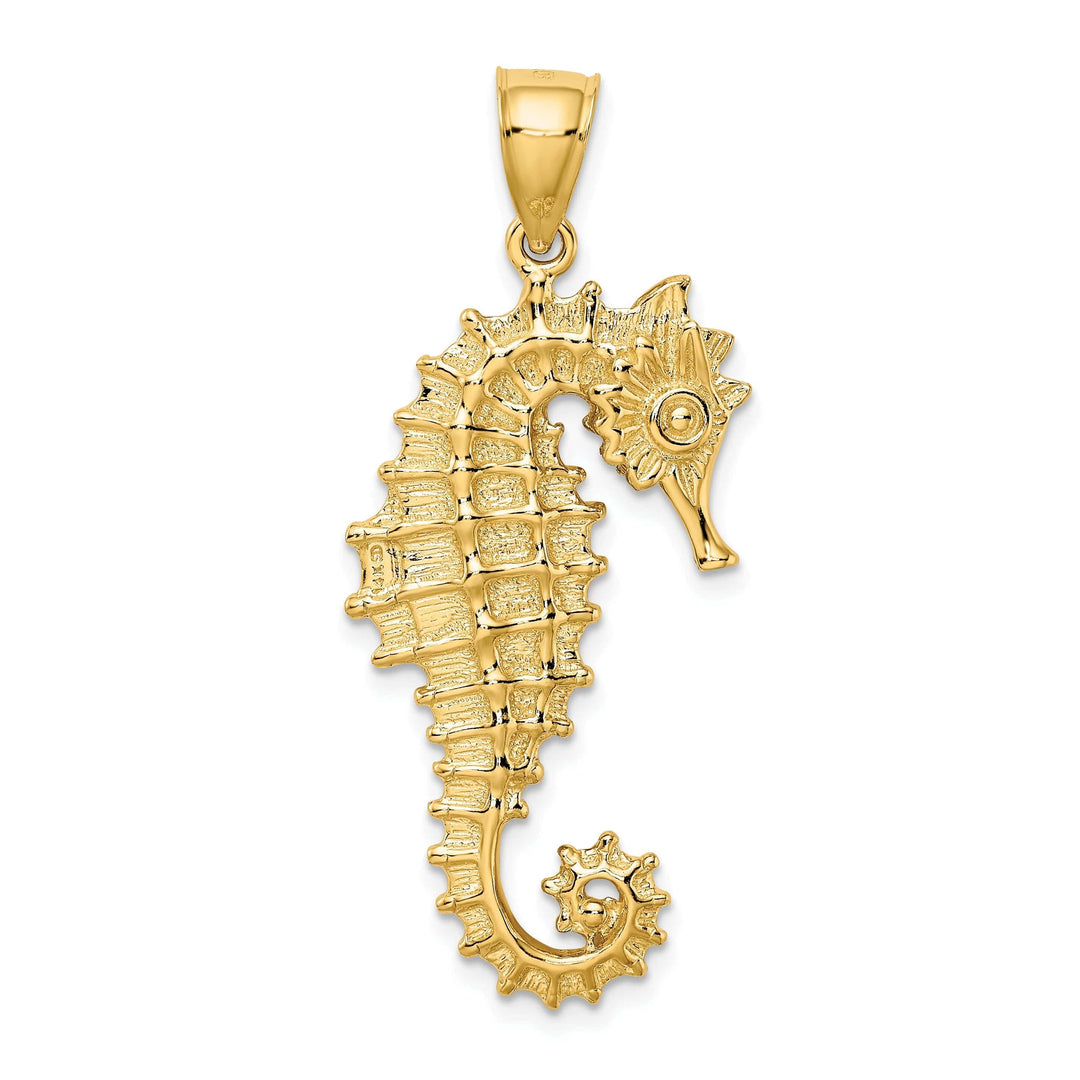 Lovely Rita's Pendants & Charms 14k Yellow Gold Solid 3-Dimensional Texture Polished Finish Seahorse Charm Pendant