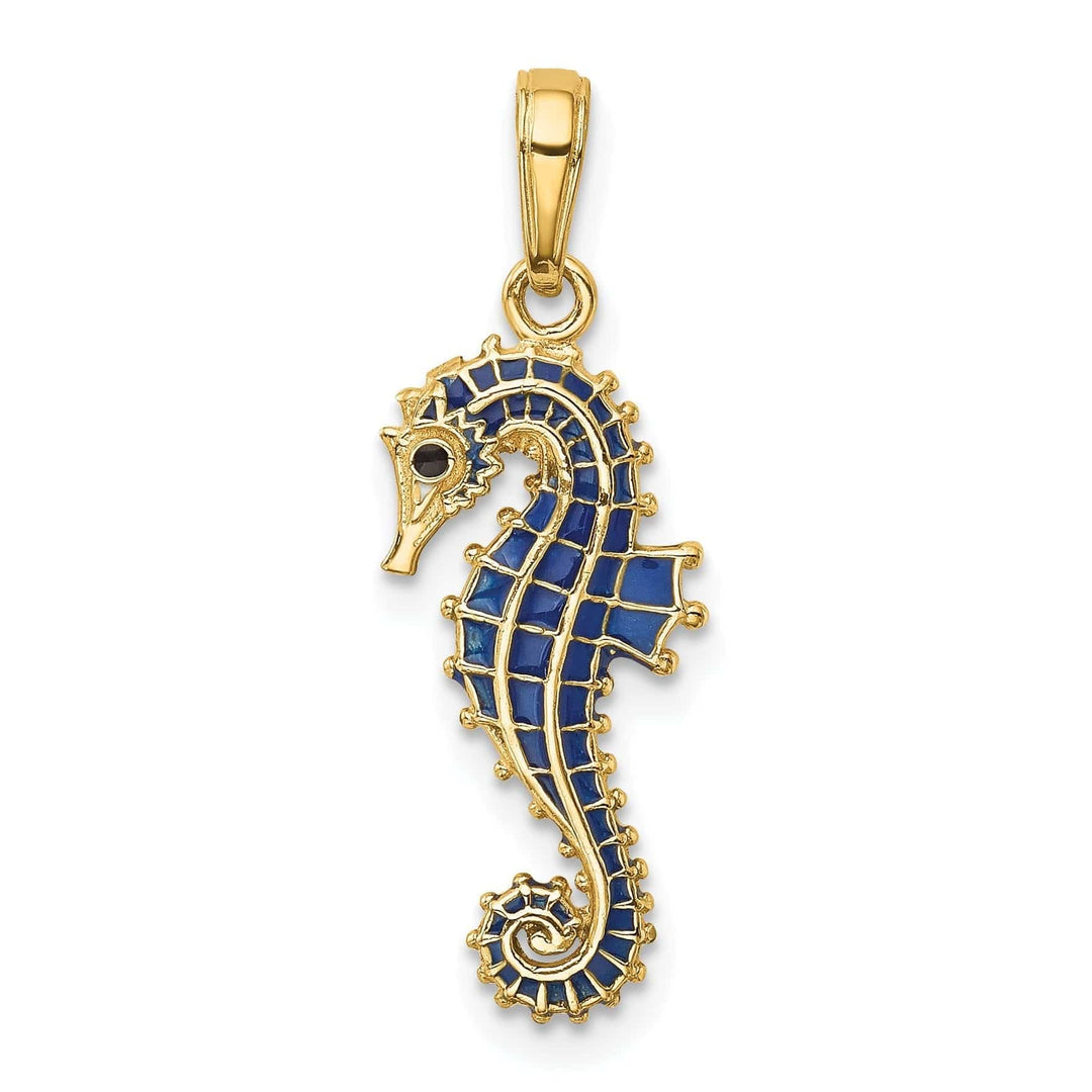 Lovely Rita's Pendants & Charms 14k Yellow Gold Solid 3-Dimensional Textured Polished Blue Enameled Finish Men's Seahorse Charm Pendant