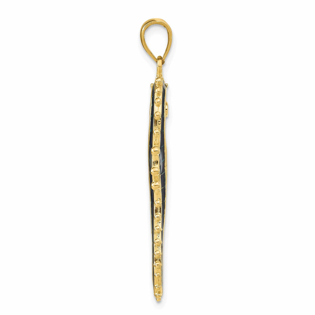 Lovely Rita's Pendants & Charms 14k Yellow Gold Solid 3-Dimensional Textured Polished Blue Enameled Finish Men's Seahorse Charm Pendant