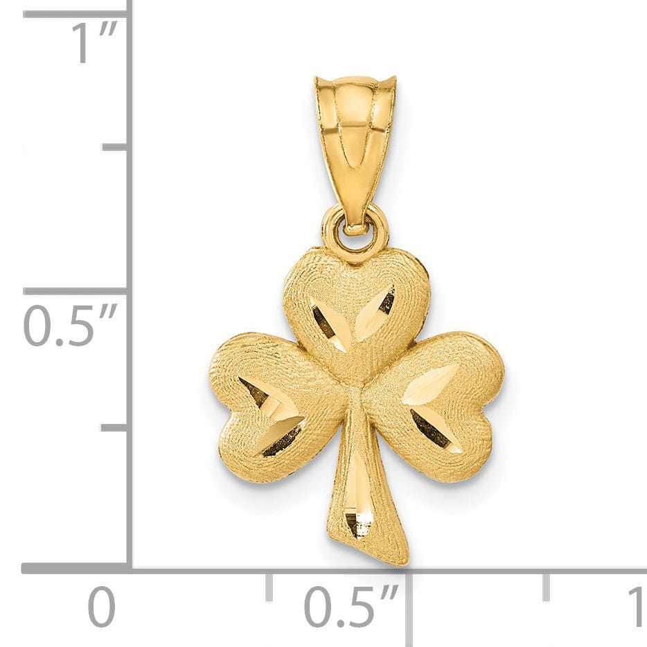 Lovely Rita's Pendants & Charms 14k Yellow Gold Solid Brush Textured Polished Diamond Cut Finish Shamrock Charm Pendant