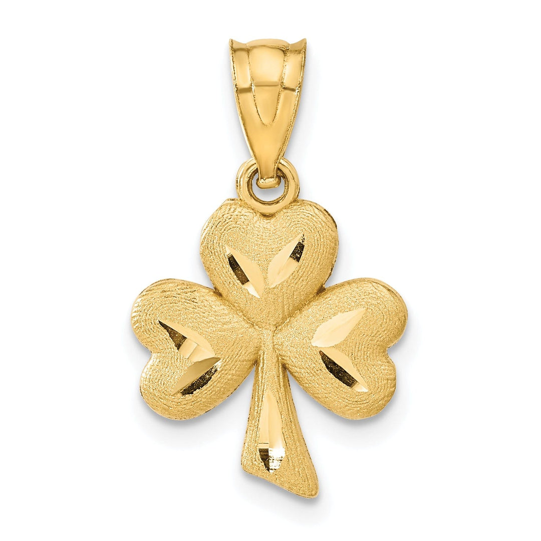 Lovely Rita's Pendants & Charms 14k Yellow Gold Solid Brush Textured Polished Diamond Cut Finish Shamrock Charm Pendant
