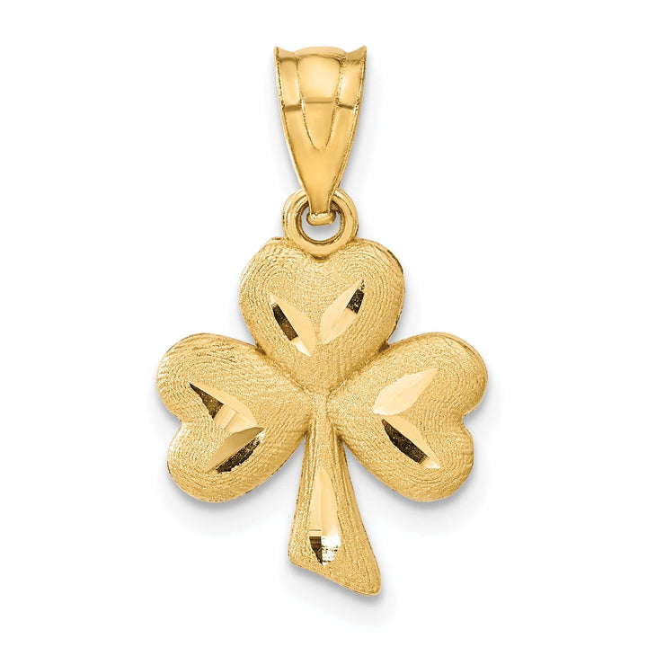 Lovely Rita's Pendants & Charms 14k Yellow Gold Solid Brush Textured Polished Diamond Cut Finish Shamrock Charm Pendant