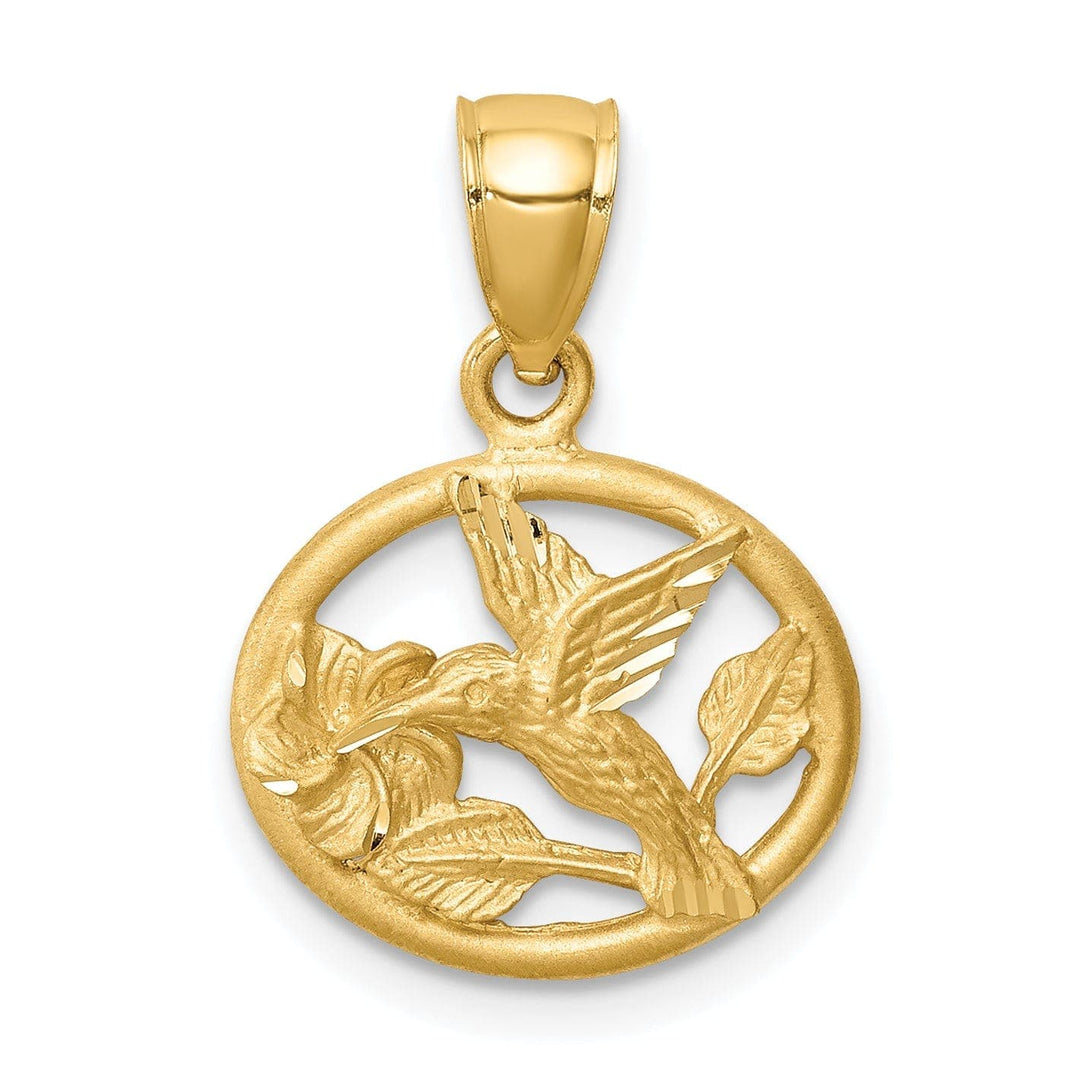 Lovely Rita's Pendants & Charms 14K Yellow Gold Solid Brushed Diamond Cut Brushed Finish Circle Shape Design Hummingbird Charm Pendant