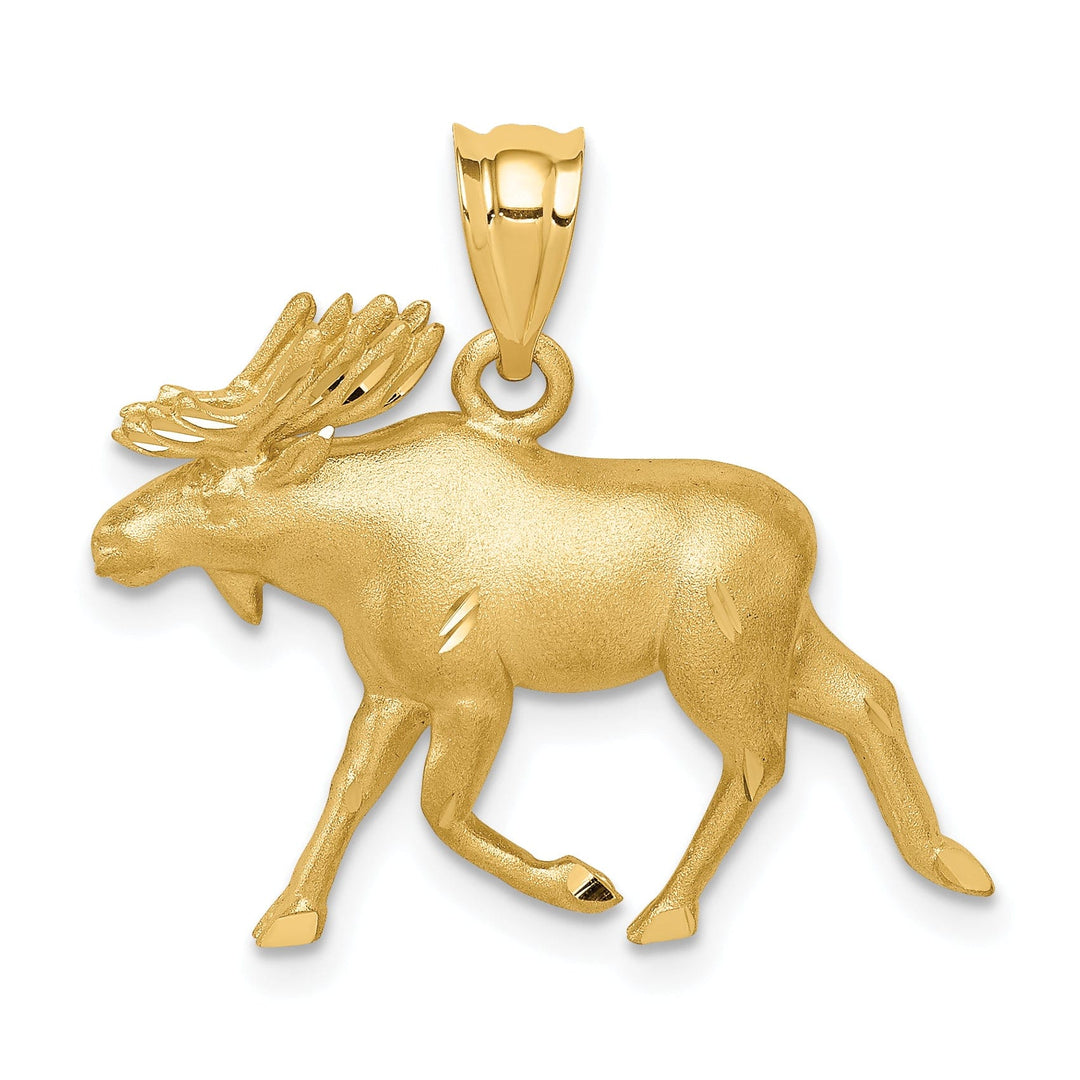 Lovely Rita's Pendants & Charms 14K Yellow Gold Solid Brushed Diamond Cut Finish Alaskan Moose Charm Pendant