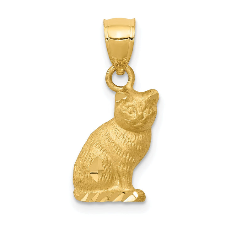 Lovely Rita's Pendants & Charms 14K Yellow Gold Solid Brushed Diamond Cut Finish Cat Sitting Charm Pendant