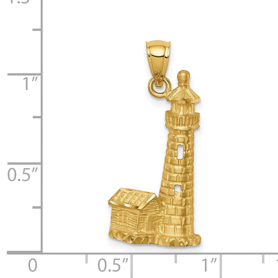 Lovely Rita's Pendants & Charms 14K Yellow Gold Solid Brushed Diamond Cut Finish Lighthouse Charm