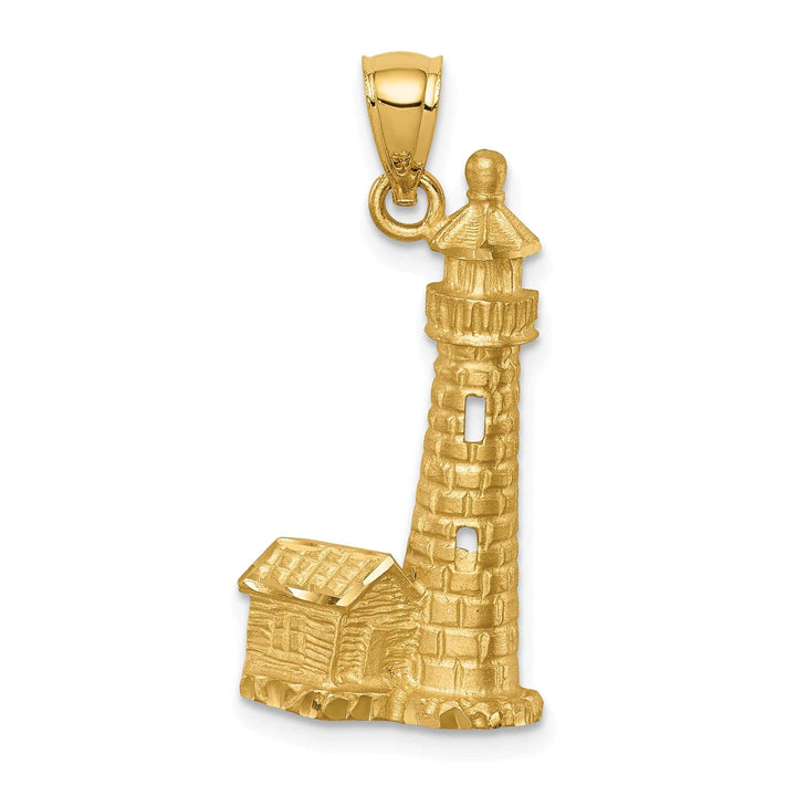 Lovely Rita's Pendants & Charms 14K Yellow Gold Solid Brushed Diamond Cut Finish Lighthouse Charm
