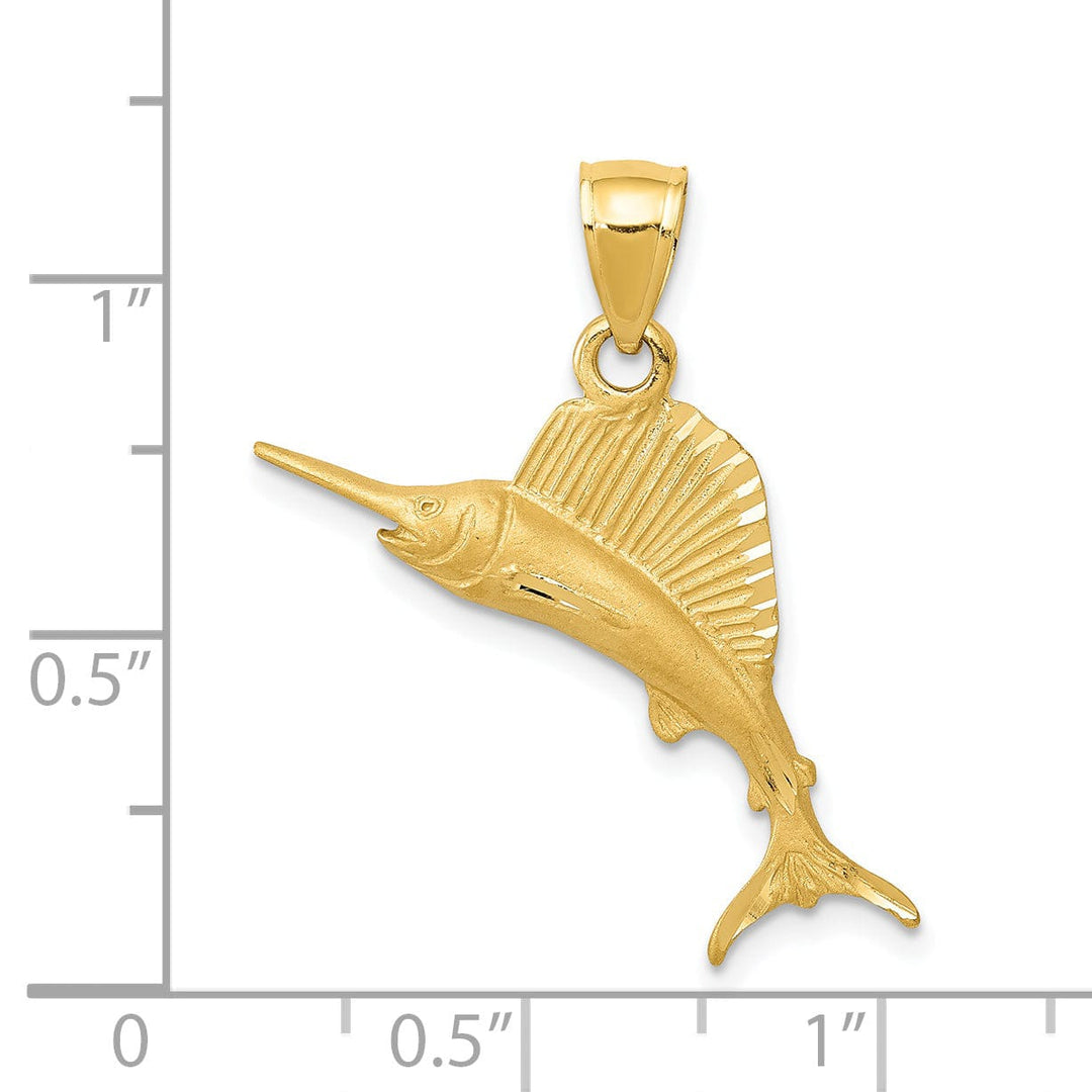 Lovely Rita's Pendants & Charms 14k Yellow Gold Solid Brushed Diamond Cut Finish Sailfish Charm Pendant