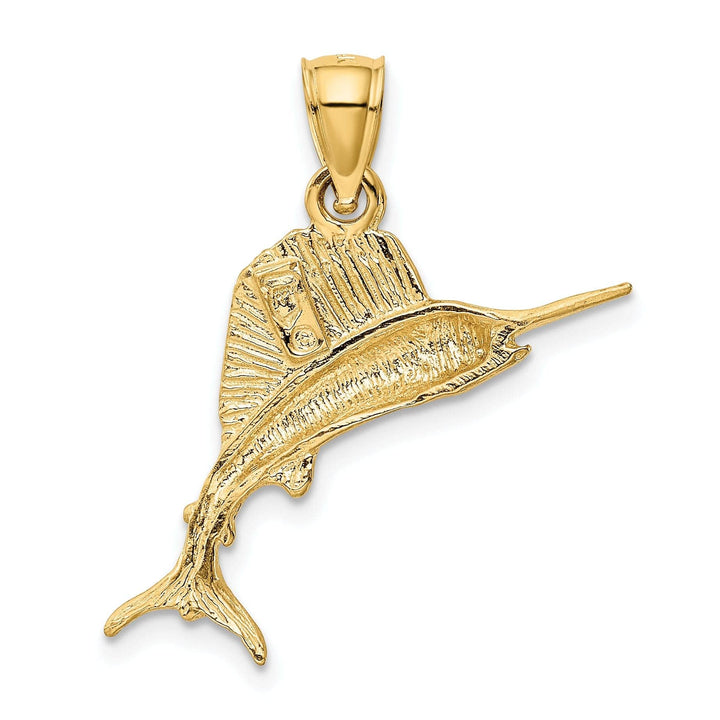Lovely Rita's Pendants & Charms 14k Yellow Gold Solid Brushed Diamond Cut Finish Sailfish Charm Pendant