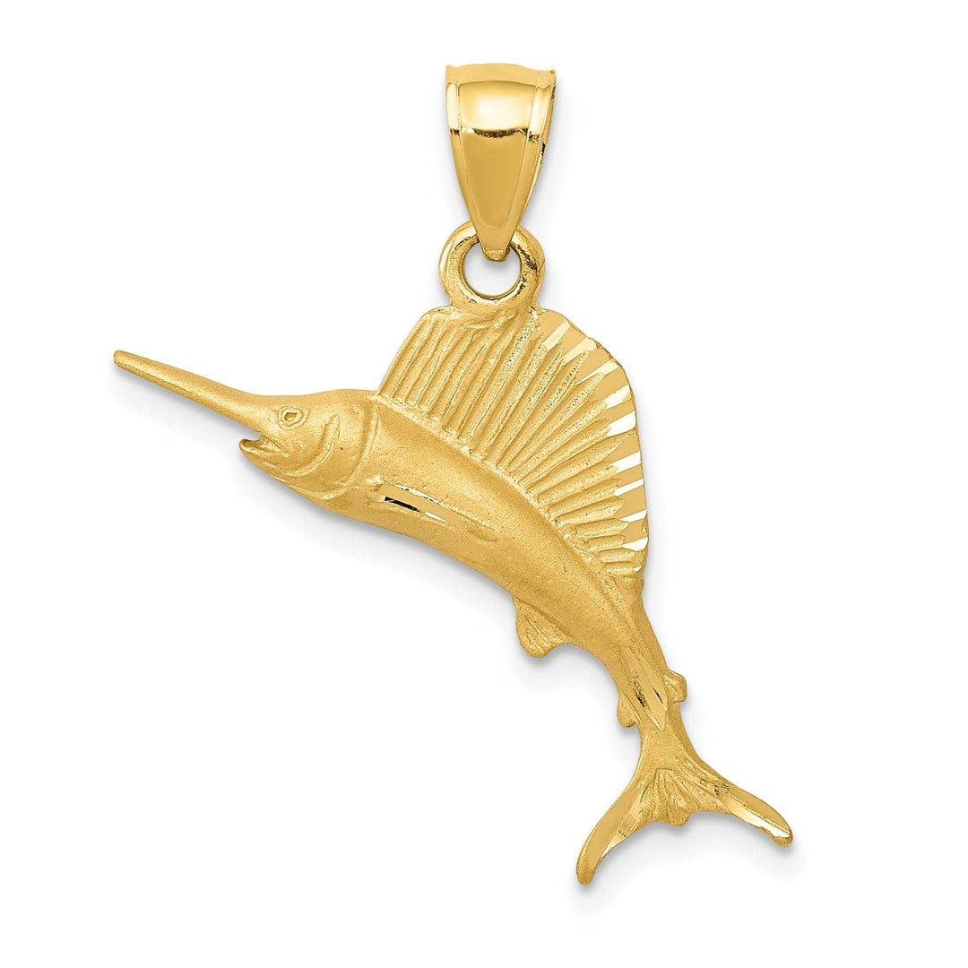 Lovely Rita's Pendants & Charms 14k Yellow Gold Solid Brushed Diamond Cut Finish Sailfish Charm Pendant