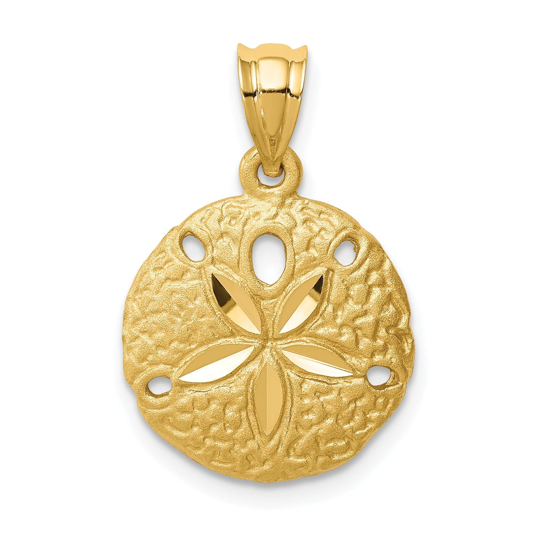 Lovely Rita's Pendants & Charms 14K Yellow Gold Solid Brushed Diamond-Cut Finish Sea Sand Dollar Charm Pendant
