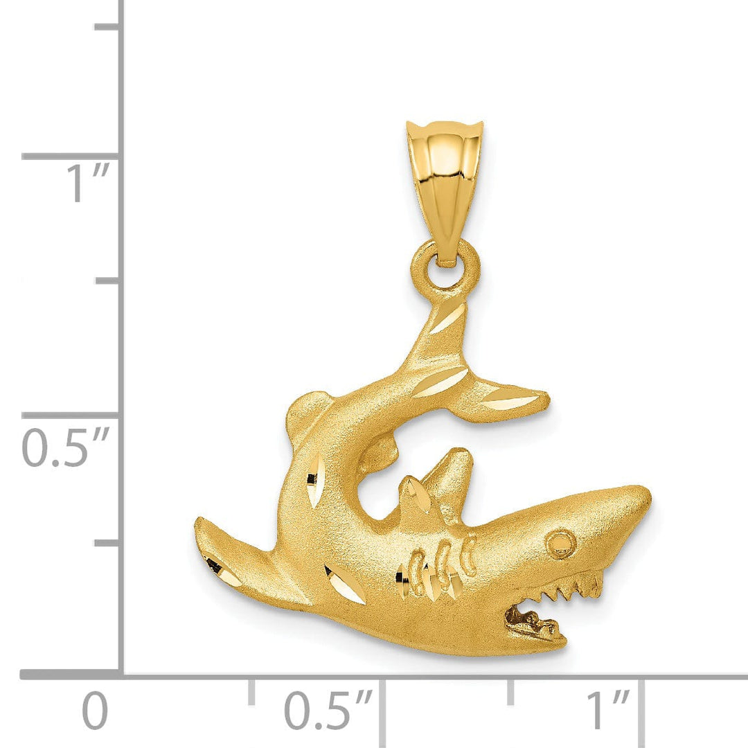 Lovely Rita's Pendants & Charms 14k Yellow Gold Solid Brushed Diamond Cut Finish Shark Design Charm Pendant