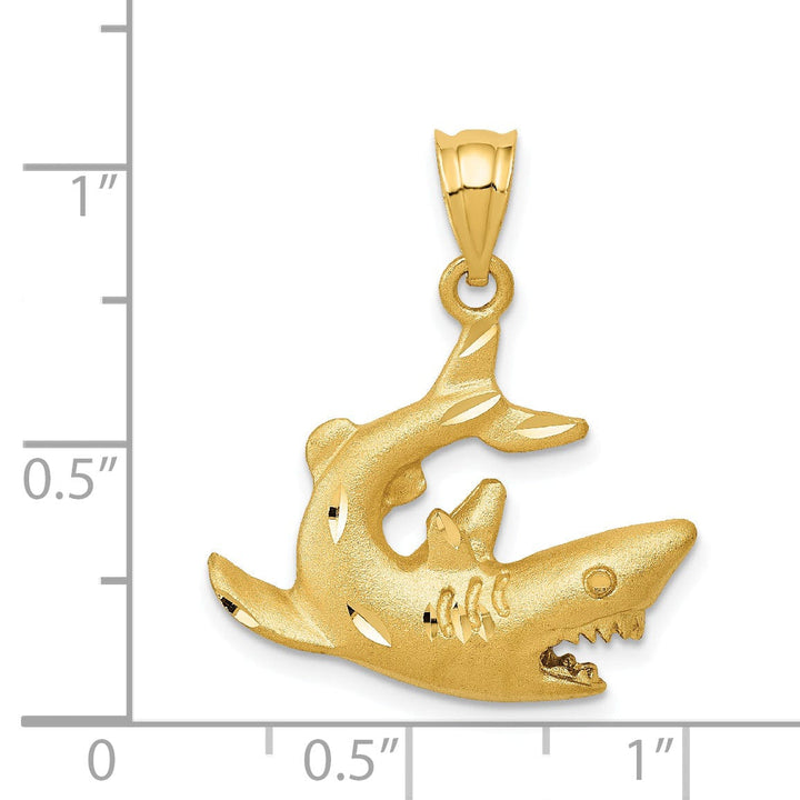 Lovely Rita's Pendants & Charms 14k Yellow Gold Solid Brushed Diamond Cut Finish Shark Design Charm Pendant