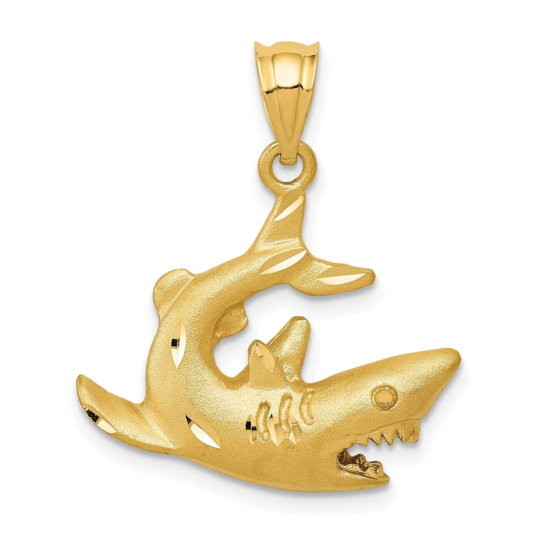 Lovely Rita's Pendants & Charms 14k Yellow Gold Solid Brushed Diamond Cut Finish Shark Design Charm Pendant