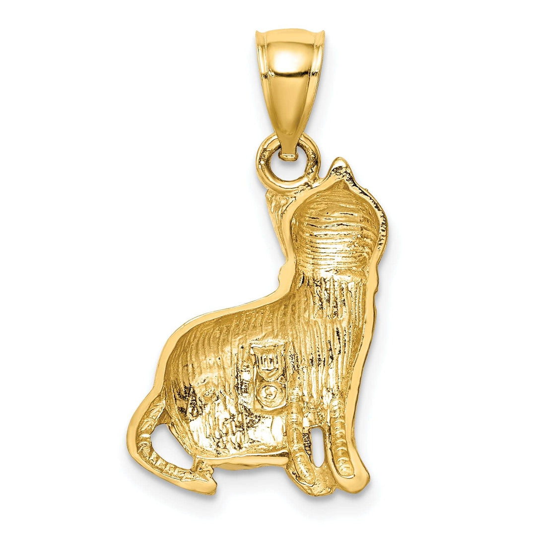 Lovely Rita's Pendants & Charms 14K Yellow Gold Solid Brushed Diamond Cut Finish Sitting Cat Design Charm Pendant