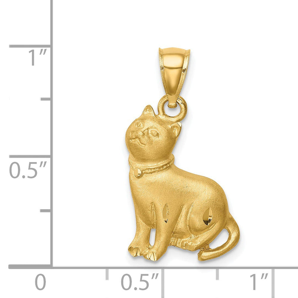 Lovely Rita's Pendants & Charms 14K Yellow Gold Solid Brushed Diamond Cut Finish Sitting Cat Design Charm Pendant