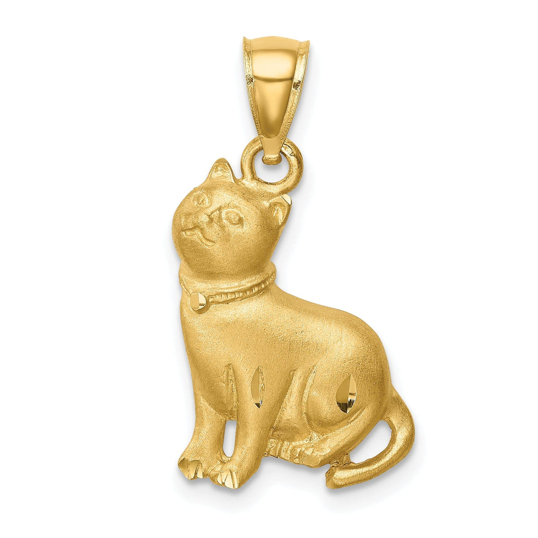 Lovely Rita's Pendants & Charms 14K Yellow Gold Solid Brushed Diamond Cut Finish Sitting Cat Design Charm Pendant