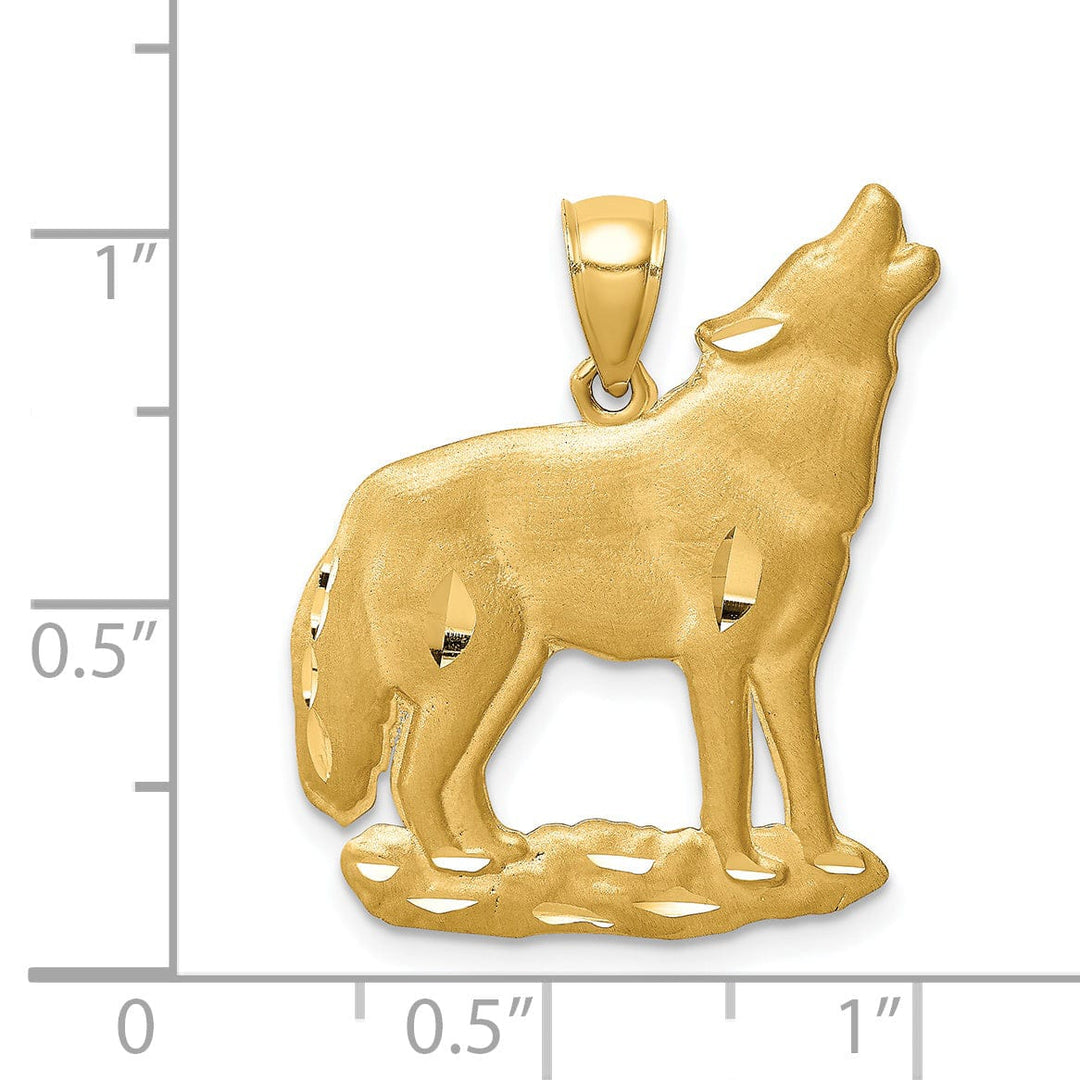 Lovely Rita's Pendants & Charms 14K Yellow Gold Solid Brushed Diamond Cut Finish Wolf Howling Design Charm Pendant