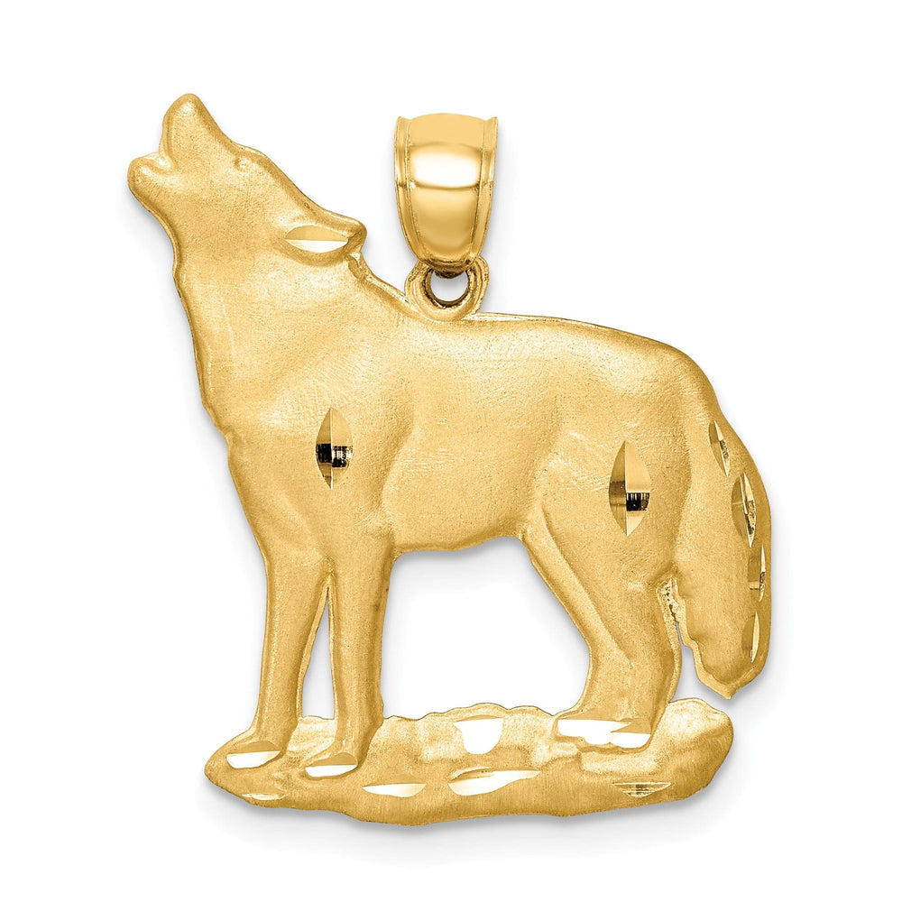 Lovely Rita's Pendants & Charms 14K Yellow Gold Solid Brushed Diamond Cut Finish Wolf Howling Design Charm Pendant