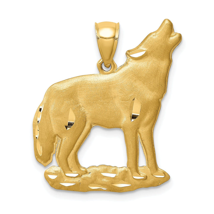 Lovely Rita's Pendants & Charms 14K Yellow Gold Solid Brushed Diamond Cut Finish Wolf Howling Design Charm Pendant