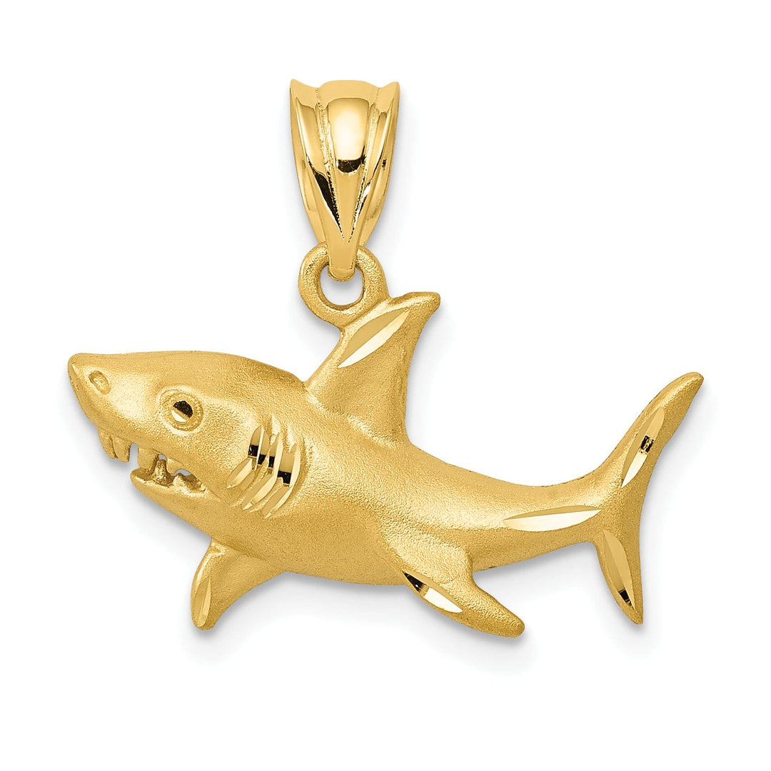 Lovely Rita's Pendants & Charms 14K Yellow Gold Solid Brushed Diamond Cut Polished Finish Shark Charm Pendant