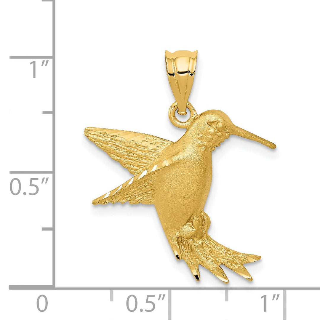 Lovely Rita's Pendants & Charms 14k Yellow Gold Solid Brushed Finish Flying Hummingbird Design Charm Pendant