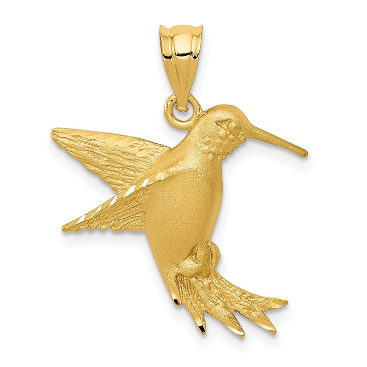 Lovely Rita's Pendants & Charms 14k Yellow Gold Solid Brushed Finish Flying Hummingbird Design Charm Pendant