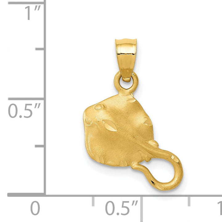Lovely Rita's Pendants & Charms 14K Yellow Gold Solid Casted Open Back Diamond-cut Polished Finish Men's Stingray Charm Pendant